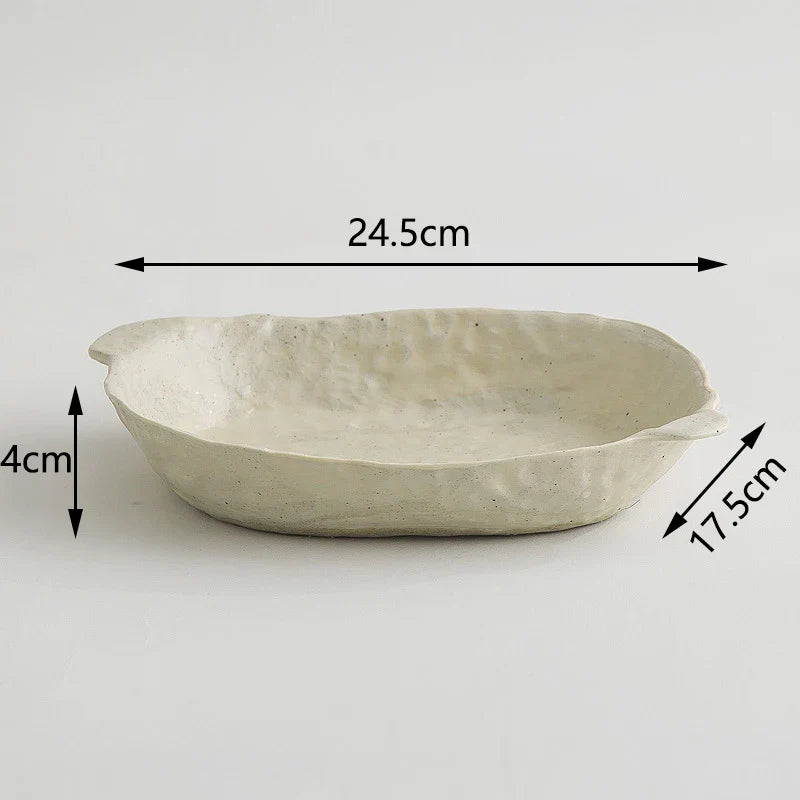 Doshim Tableware Oval Serving Dish in Off-White with Textured Surface and Side Handles