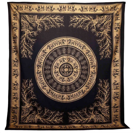 Double Cotton Bedspread and Wall Hanging - Elephant Jungle - Black Gold AW-Dropship