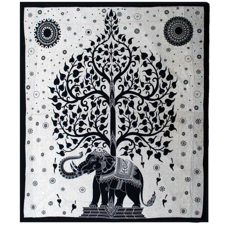 Double Cotton Bedspread and Wall Hanging - Mono - Elephant Tree AW-Dropship