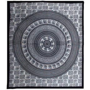 Double Cotton Bedspread and Wall Hanging - Mono - Elephant Mandala AW-Dropship