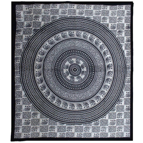 Double Cotton Bedspread and Wall Hanging - Mono - Elephant Mandala AW-Dropship