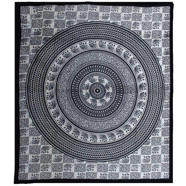 Double Cotton Bedspread and Wall Hanging - Mono - Elephant Mandala AW-Dropship