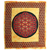 Double Cotton Bedspread and Wall Hanging - Flower of Life - Orange AW-Dropship