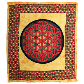 Double Cotton Bedspread and Wall Hanging - Flower of Life - Orange AW-Dropship