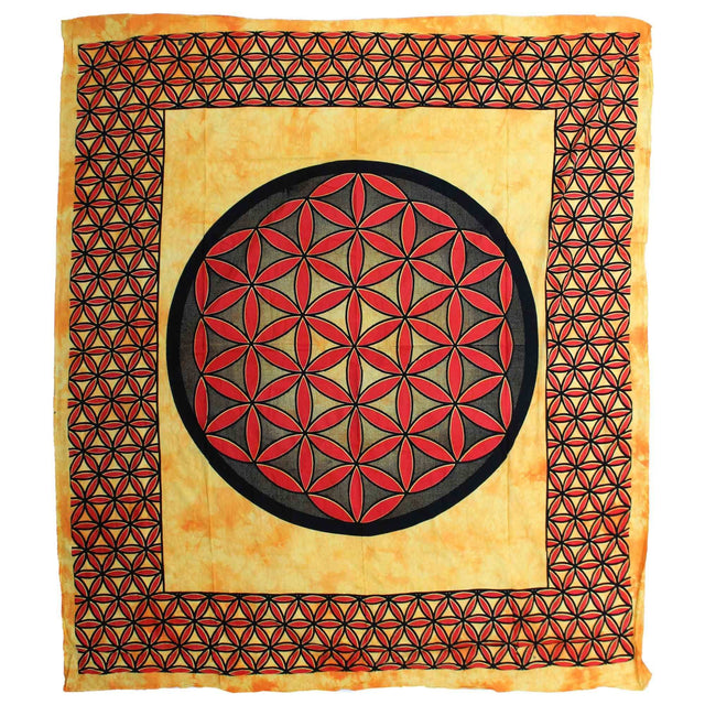 Double Cotton Bedspread and Wall Hanging - Flower of Life - Orange AW-Dropship