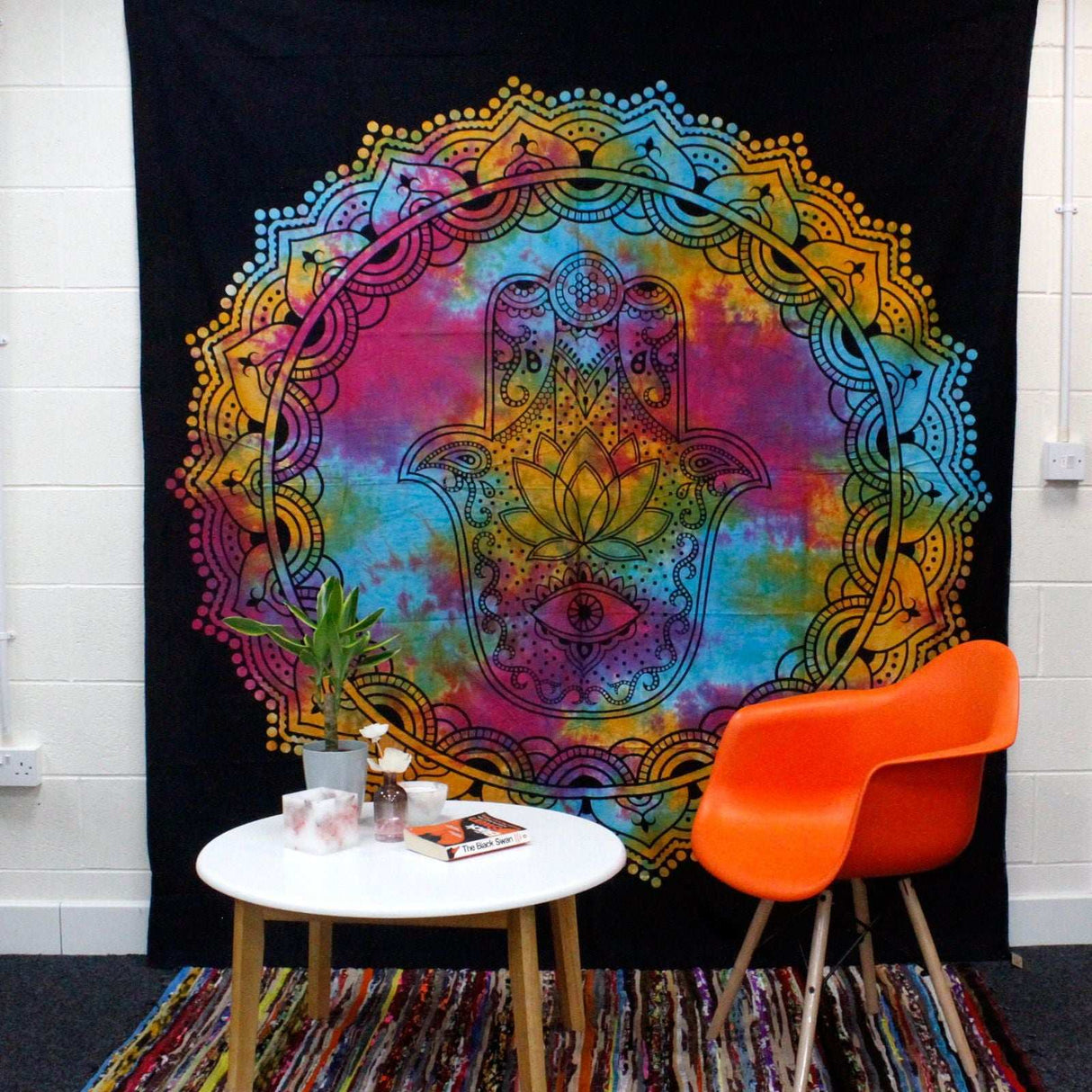 Double Cotton Bedspread and Wall Hanging - Black Hamsa AW-Dropship