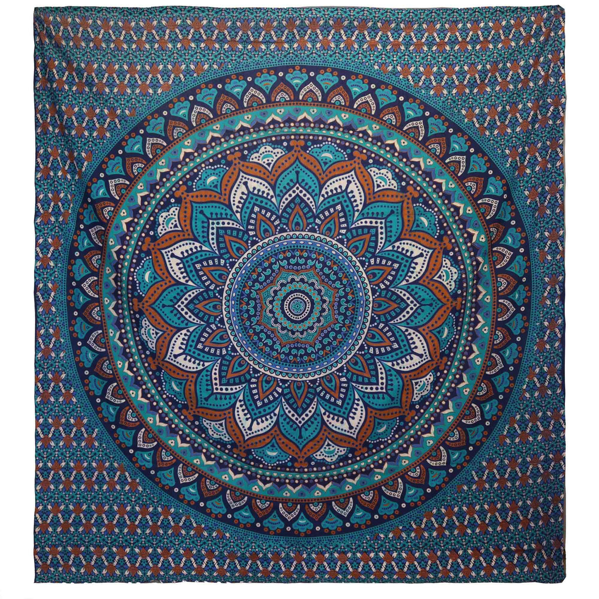 Double Cotton Bedspread and Wall Hanging - Classic Mandala - Turquoise AW-Dropship