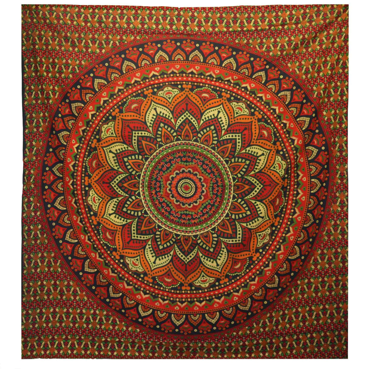 Double Cotton Bedspread and Wall Hanging - Classic Mandala - Green AW-Dropship