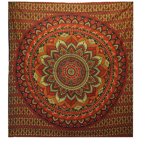 Double Cotton Bedspread and Wall Hanging - Classic Mandala - Green AW-Dropship