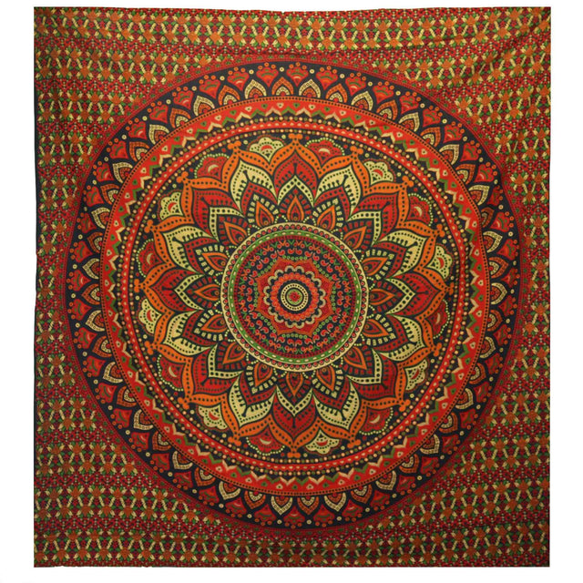 Double Cotton Bedspread and Wall Hanging - Classic Mandala - Green AW-Dropship