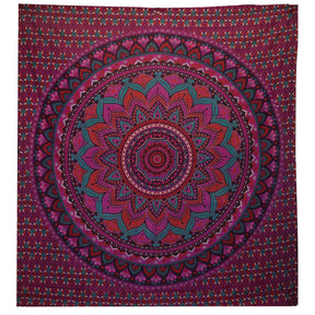 Double Cotton Bedspread and Wall Hanging - Classic Mandala - Purple AW-Dropship