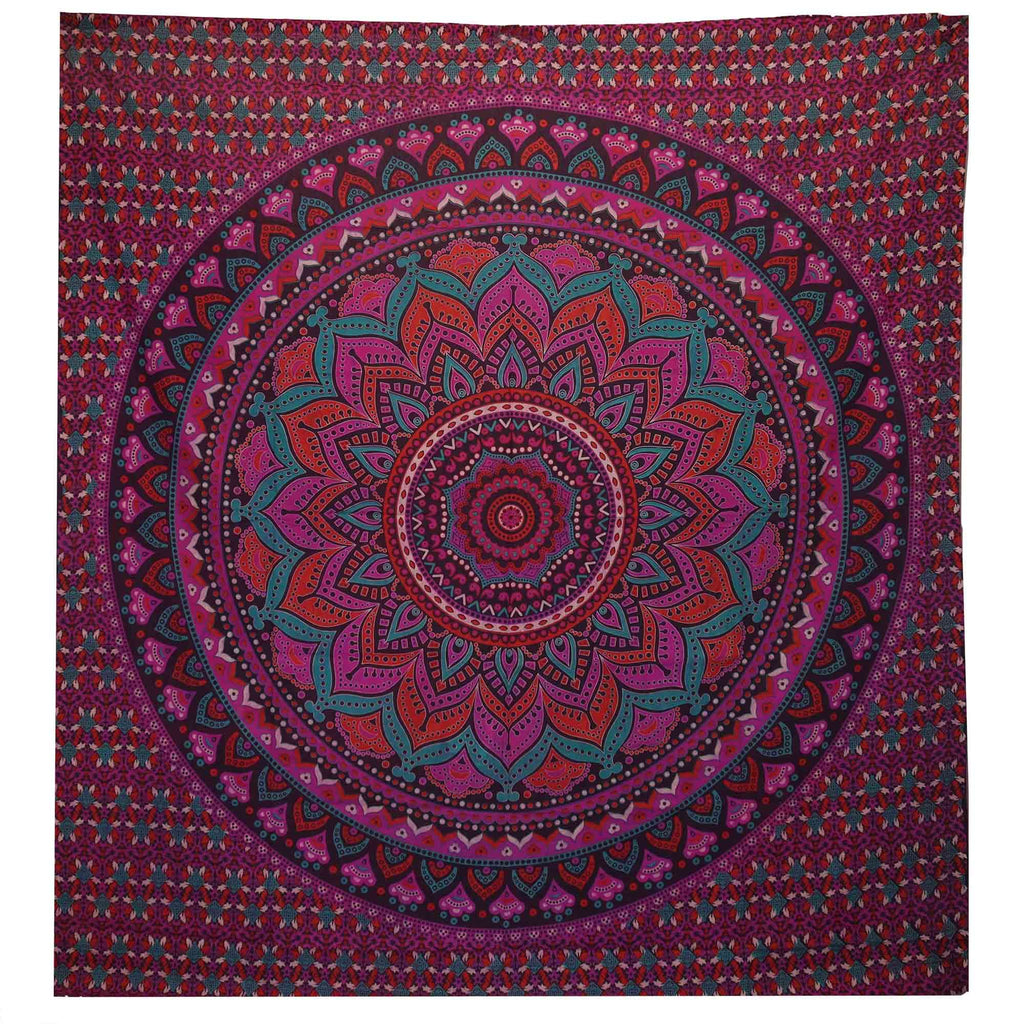 Double Cotton Bedspread and Wall Hanging - Classic Mandala - Purple AW-Dropship