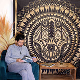 Double Cotton Bedspread and Wall Hanging - Hamsa - Black Gold AW-Dropship