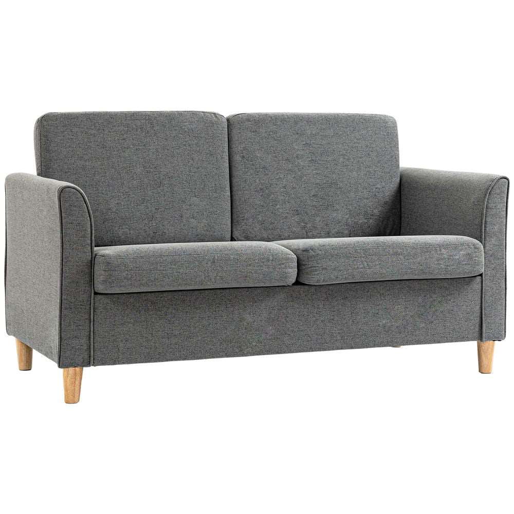 HOMCOM Double Seat Sofa Linen Upholstery Loveseat Couch With Armrests, Grey HOMCOM