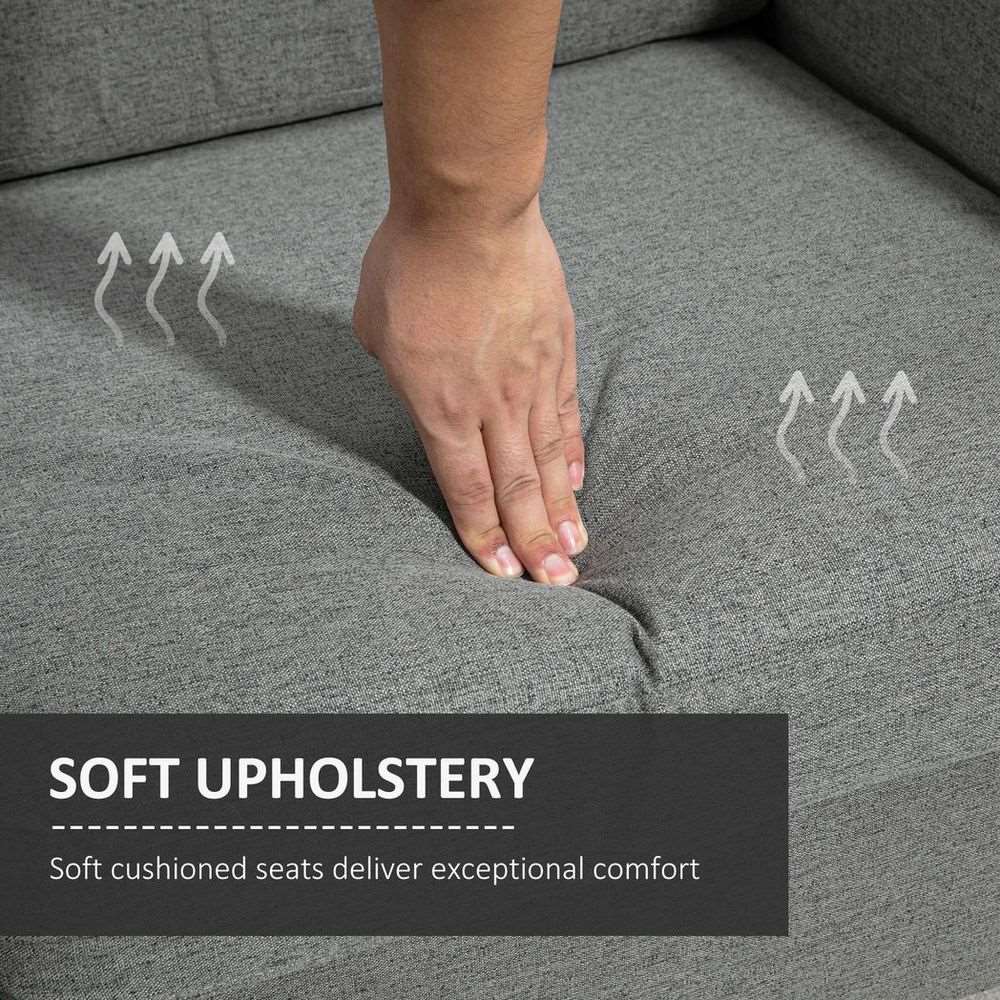 HOMCOM Double Seat Sofa Linen Upholstery Loveseat Couch With Armrests, Grey HOMCOM