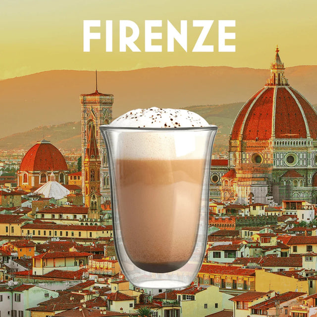 Brew Italia Double Walled Glasses featuring a scenic view of Florence, perfect for serving hot beverages