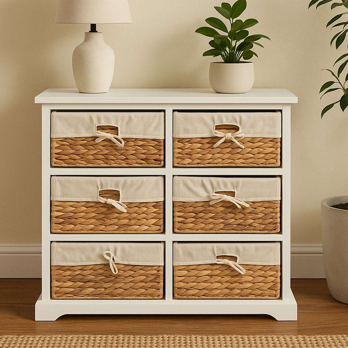Orsina Stylish Drawer Chest with Woven Baskets Orsina