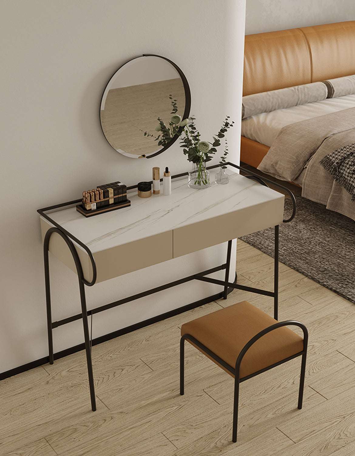 Le Di Vita Dressing Table with Marble Surface and Stylish Minimalist Design for Bedroom Vanity