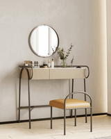 Le Di Vita Dressing Table with Minimalist Design, Elegant Mirror, and Brown Chair