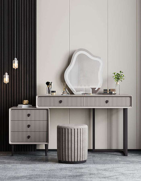 Le Di Vita stylish dressing table with curved mirror, matching stool and modern striped design