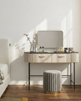 Elegant Le Di Vita Dressing Table with two drawers and a round upholstered stool in a stylish bedroom setting