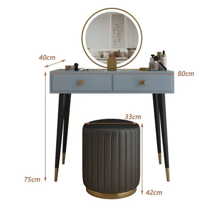 Le Di Vita Stylish Dressing Table with Round Mirror and Two Drawers for Modern Interiors