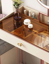 Elegant Le Di Vita Dressing Table with a Stylish Brown Glass Top and Organised Cosmetic Storage