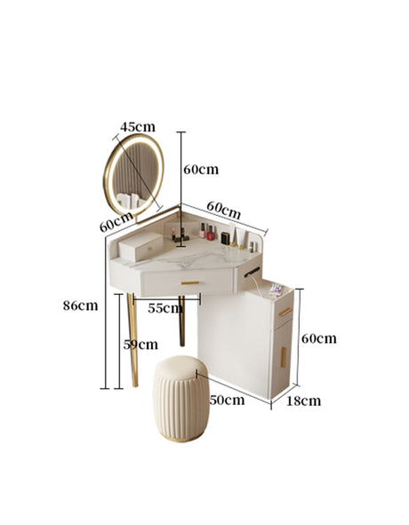 Le Di Vita Dressing Table in White with Round Mirror and Stylish Storage for Elegant Rooms