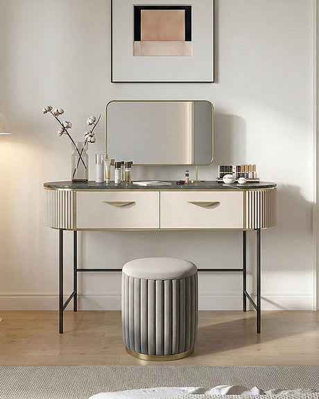 Elegant Le Di Vita Dressing Table with Storage Drawers and a Modern Round Stool