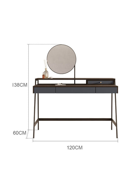 Le Di Vita Modern Dressing Table with Round Mirror and Spacious Drawers in Black