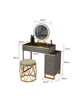 Le Di Vita Dressing Table with Round Mirror and Stylish Gold Accent Design