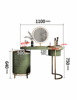 Le Di Vita Dressing Table in Green with Round Mirror and Elegant Gold Accents