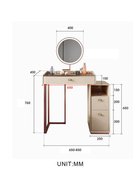 Elegant Le Di Vita Dressing Table with a round mirror and storage drawers for a stylish bedroom setup