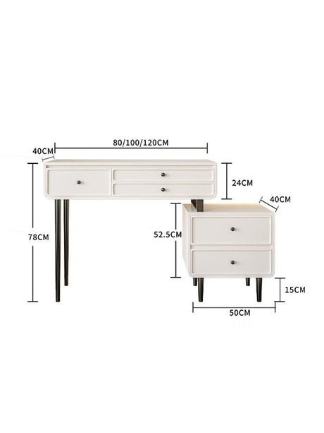 Le Di Vita Dressing Table with two drawers and sleek black legs, available in three sizes