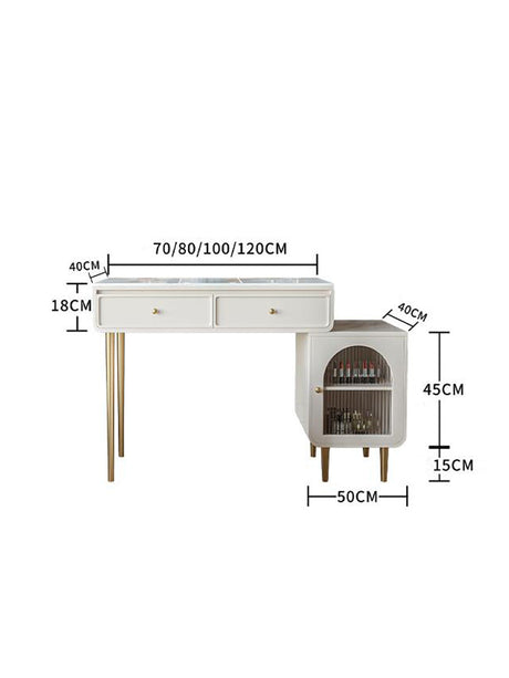 Le Di Vita Dressing Table with Two Drawers and Stylish Side Cabinet in White Finish