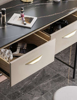 Le Di Vita Dressing Table with Black Marble Top and Two Storage Drawers for Beauty Essentials
