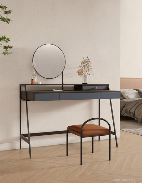 Le Di Vita modern dressing table with a round mirror and sleek design, perfect for contemporary spaces