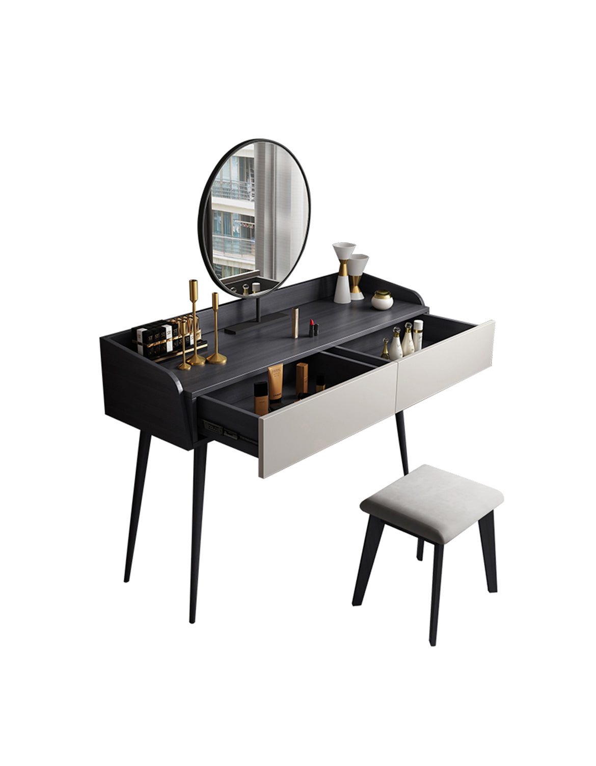 Stylish Le Di Vita Dressing Table with Mirror, Storage Drawers and Elegant Stool for Personal Use