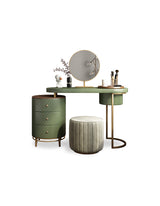 Le Di Vita Dressing Table in Green with Gold Accents and Mirror, featuring two storage drawers