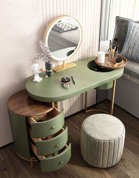 Stylish Le Di Vita Dressing Table with Round Mirror and Storage Drawers for Modern Interiors
