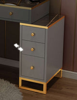Le Di Vita Grey Dressing Table with Gold Accents and Three Drawers for Stylish Storage