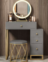 Le Di Vita Dressing Table with Round Mirror and Gold Accents for Stylish Makeup Application