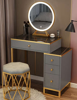 Modern Le Di Vita Dressing Table with Gold Accents and Round Mirror for Elegant Makeup Setup