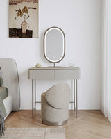 Le Di Vita Modern Dressing Table with Oval Mirror and Stylish Beige Chair in Elegant Room Setting