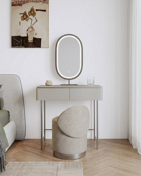 Le Di Vita Modern Dressing Table with Oval Mirror and Stylish Beige Chair in Elegant Room Setting