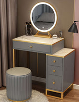 Le Di Vita Dressing Table with Circular Mirror and Gold Accents for Elegant Bedroom Decor