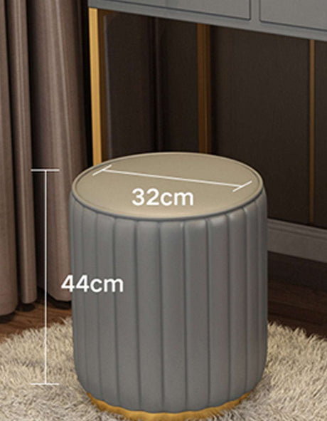 Le Di Vita Dressing Table Stool in Grey with Stylish Ribbed Design and Gold Base
