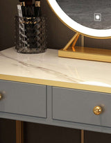 Elegant Le Di Vita Dressing Table with a marble top, gold accents, and stylish mirror for vanity use