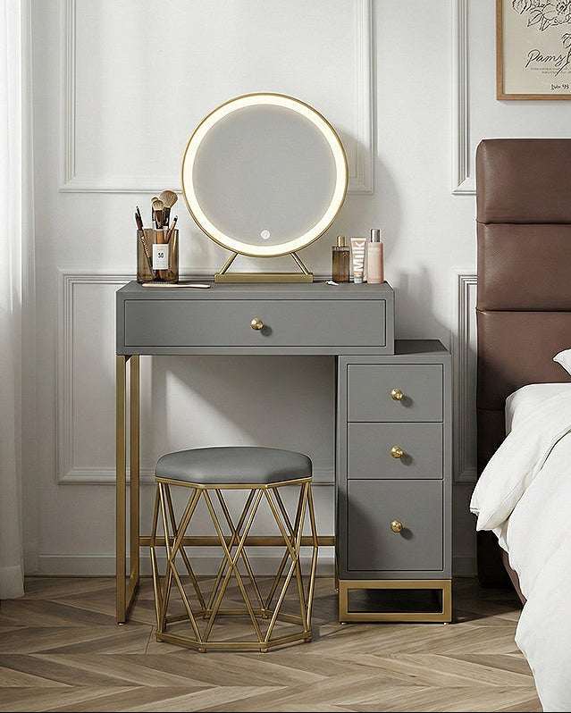 Le Di Vita Dressing Table with round mirror and gold accents for stylish bedrooms