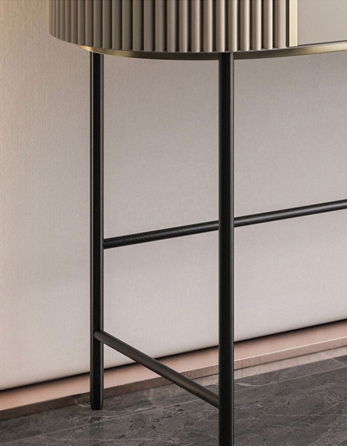 Le Di Vita Modern Dressing Table with Elegant Ribbed Design and Black Metal Legs